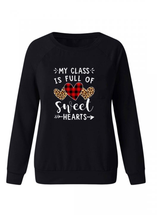 Women's Sweatshirts Letter Heart-shaped Long Sleeve Round Neck Casual Sweatshirt