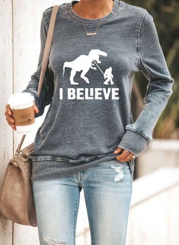 Women's Sweatshirt Funny I Believe Bigfoot Solid Round Neck Casual T-shirts