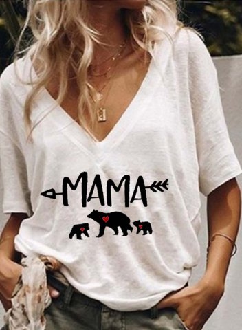 Women's T-shirts Mama Bear Short Sleeve V Neck Daily T-shirt