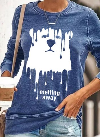 Women's Sweatshirt Bear Print Letter Round Neck Long Sleeve Casual Daily Pullovers