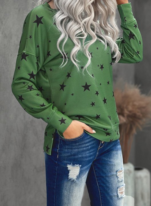 Women Star Print Long Sleeve Round Neck Tunics