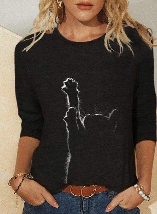 Women's Cat Sweatshirts Round Neck Long Sleeve Animal Print Daily Casual Sweatshirts