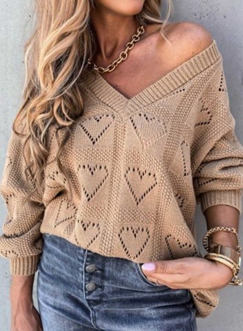 Geometric Solid V Neck Casual Sweater