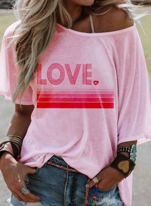 Women's T-shirts Letter Love Print Short Sleeve Round Neck Daily T-shirt