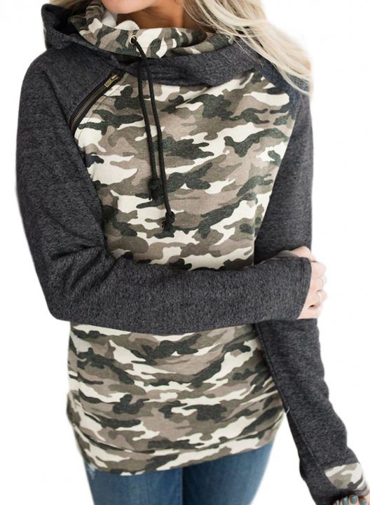 Camouflage Long Sleeve Hooded Sweatshirt