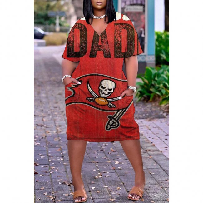 Women's Tampa Bay Buccaneers Printed V-neck Casual Pocket Dress