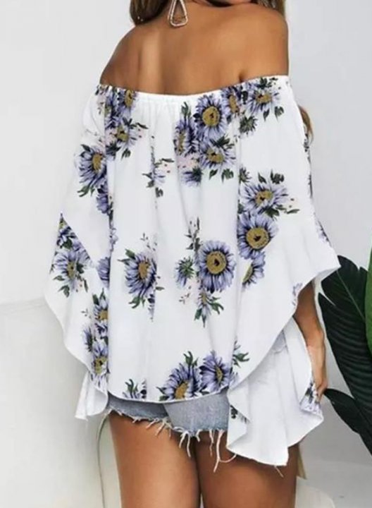 Women's Blouses Sunflower Ruffle Off Shoulder Blouse