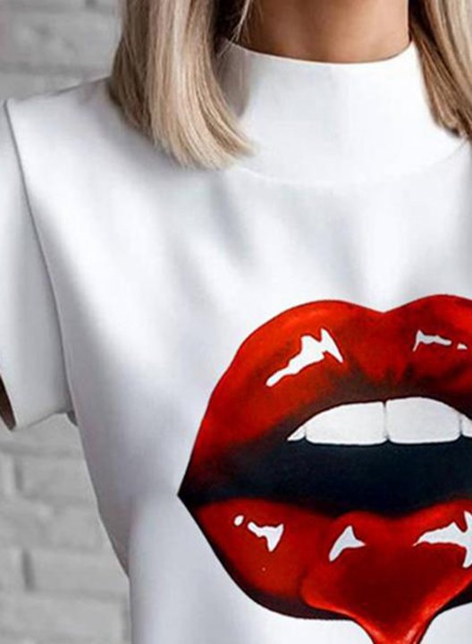 Women's T-shirts Lip Print Short Sleeve Crew Neck Daily T-shirt