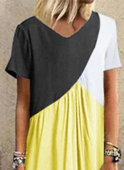 Women's Maxi Dresses Color Block Short Sleeve A-line V Neck Casual Daily Maxi Dress