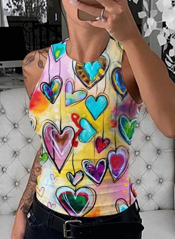 Women's Tank Tops Color Block Heart-shaped Sleeveless Round Neck Daily Casual Tank Top