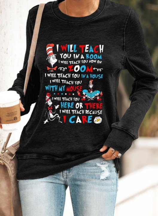 Women's Sweatshirt Cute Animal Cartoon Printed Pullover Long Sleeve T-Shirt