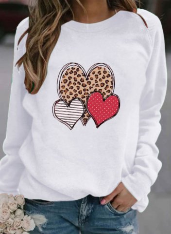 Women's Sweatshirts Heart Solid Long Sleeve Round Neck Casual Sweatshirt