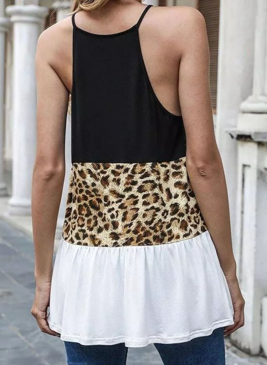 Women's Tank Tops Leopard Color Block Lace Halter Sleeveless Summer Daily Casual Tops