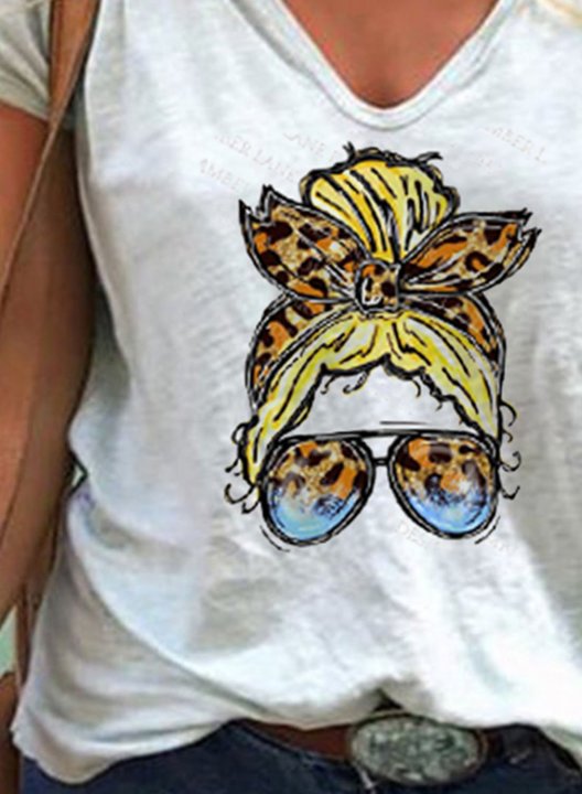 Women's T-shirts Portrait Leopard V Neck Short Sleeve Casual Daily T-shirts