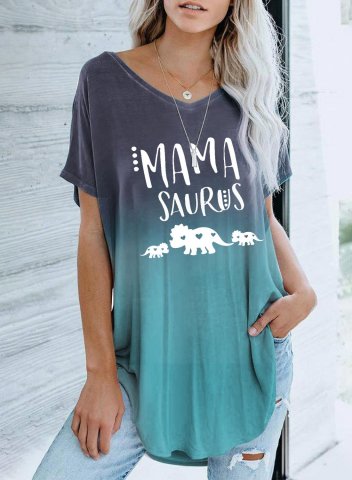 Women's Tunic Tops Letter Mama Saurus Multicolor V Neck Short Sleeve Daily Casual T-shirts
