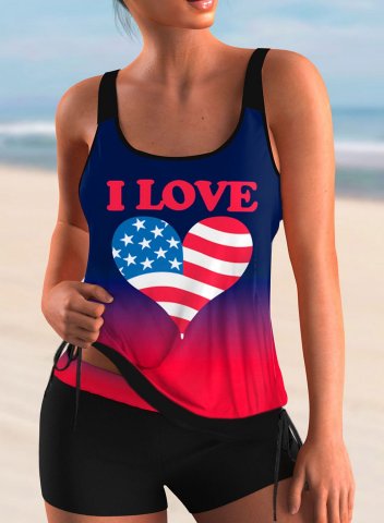 Women's Tankinis American Flag Letter Heart-shaped Tankinis