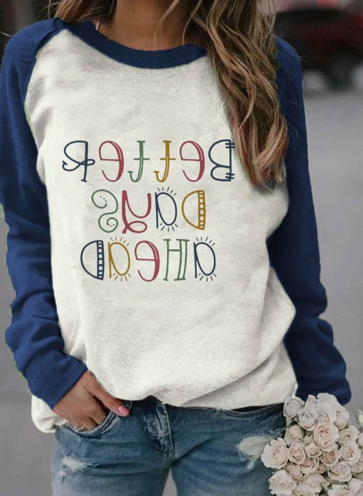 Women's Pullovers Color Block Letter Round Neck Long Sleeve Casual Daily Pullovers