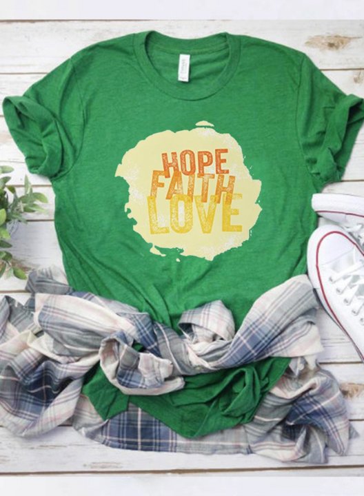 Women's T-shirts Hope Faith Love Letter Print Short Sleeve Round Neck Daily T-shirt