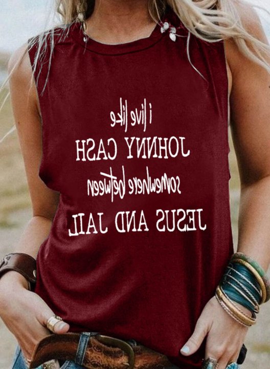 Women's Tank Tops Letter Sleeveless Round Neck Casual Tank Top