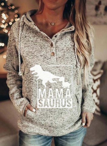 Women's Mama Saurus Hoodies Dinosaur Letter Long Sleeve Daily Casual Button Pocket Drawstring Hoodie