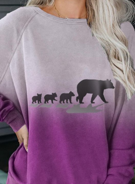 Women's Mama Bear Sweatshirt Casual Animal Print Color Block Round Neck Long Sleeve Daily Pullovers