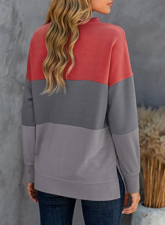 Woman's Striped Contrast Stitching Sweatshirt