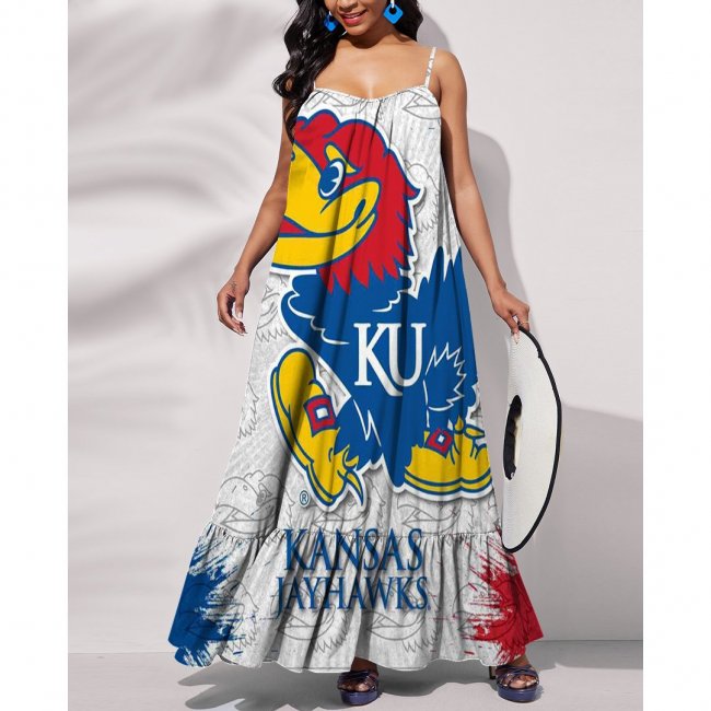 NCAAF KANSAS JAYHAWKS Printed Tie Back Pocket Strap Swing Dress