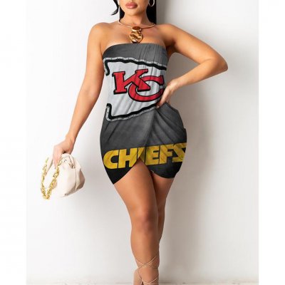 Kansas City Chiefs Printed Irregular Bandeau Midi Dress