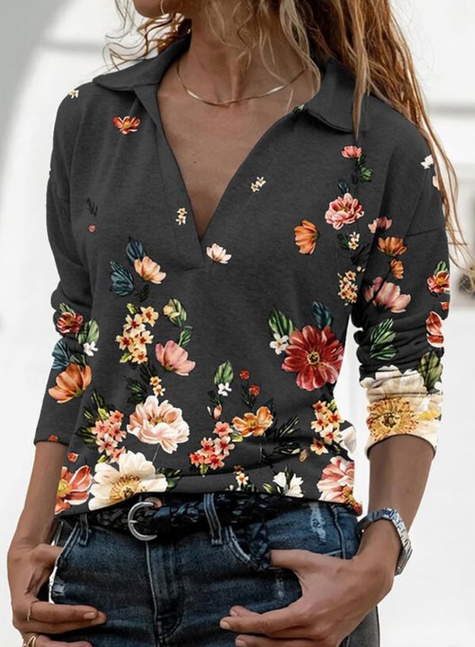 Women's Floral Stand Neck Sweatshirt