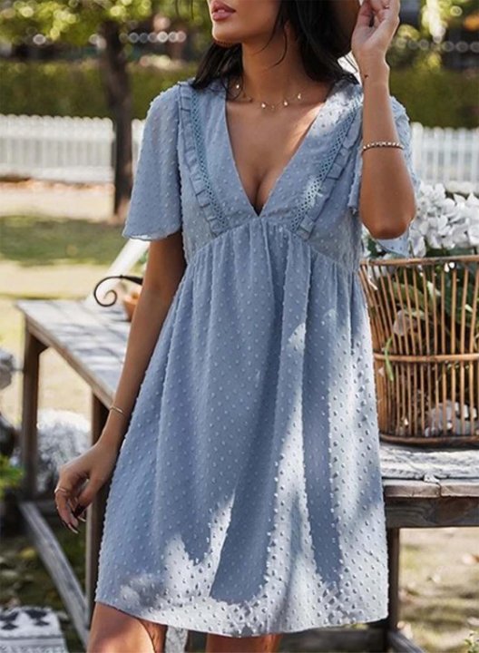 Women's Mini Dress Solid Shift Short Sleeve V Neck Summer Daily Casual Mini Dress