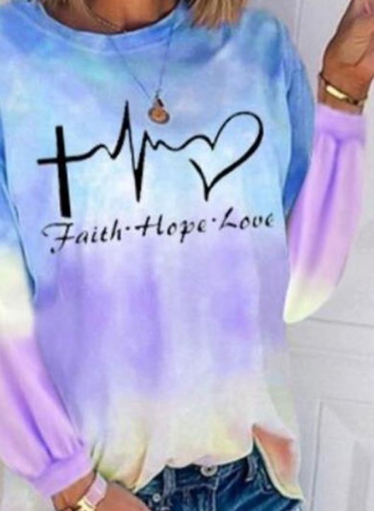 Women's Sweatshirts Heart-shaped Multicolor Letter Print Long Sleeve Round Neck Casual Sweatshirt