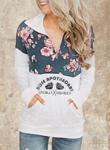 Women's Rose Apothecary Floral Print Sweatshirt Casual Floral Color Block Zip Letter V Neck Pocket Daily Pullovers