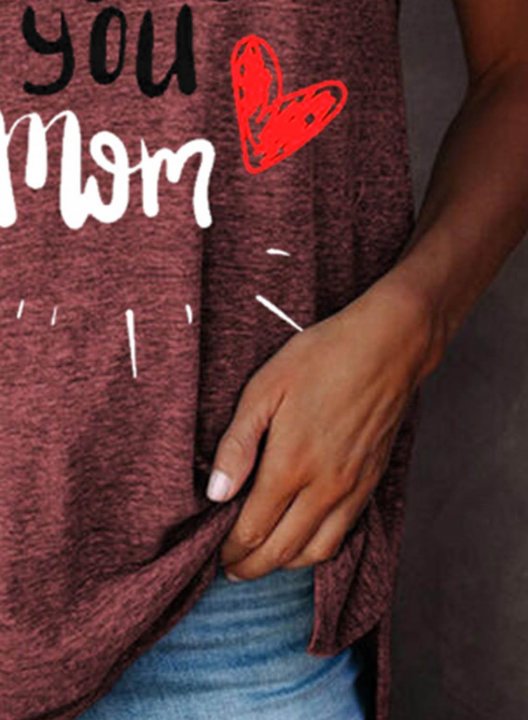 Women's T-shirts Love You Mom Letter Short Sleeve Round Neck Daily Mother's Day Shirt Mom Shirt