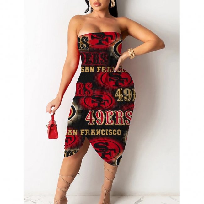 San Francisco 49ers Printed Irregular Bandeau Midi Dress