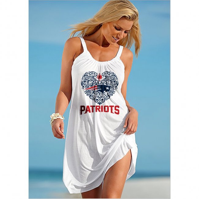 V-neck New England Patriots Team Print Sleeveless Loose Beach Dress