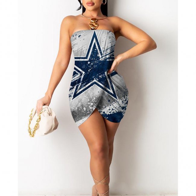 Dallas Cowboys Printed Irregular Bandeau Midi Dress