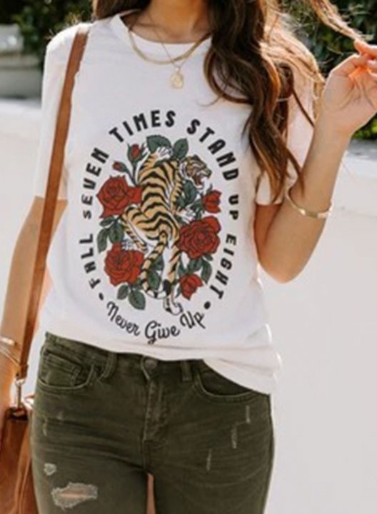 Women's T-shirts Letter Floral Short Sleeve Round Neck Daily Casual T-shirt