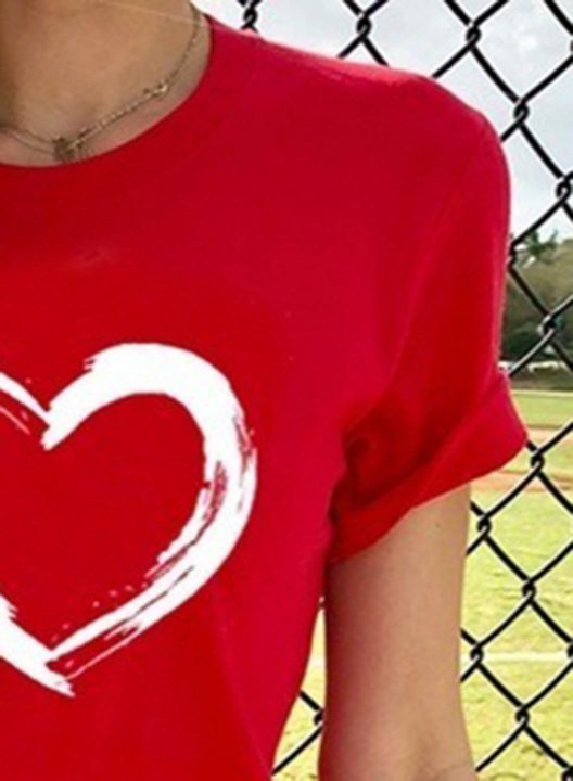 Women's T-shirts Heart-shaped Print Short Sleeve Round Neck Daily T-shirt