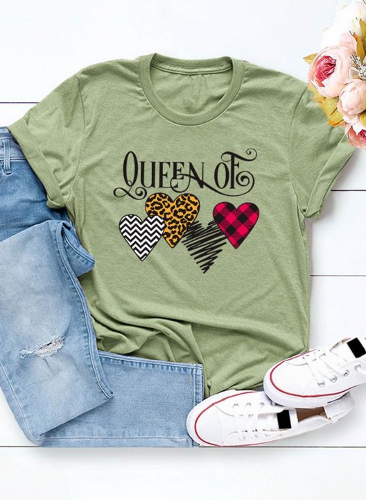 Women's T-shirts Leopard Plaid Letter Heart-shaped Short Sleeve Round Neck Daily T-shirt