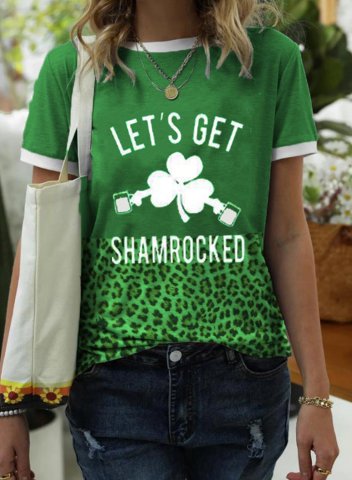 Women's St Patrick's Day T-shirts Let's Get Shamrocked and Shamrock Round Neck Short Sleeve Daily Summer Casual T-shirts