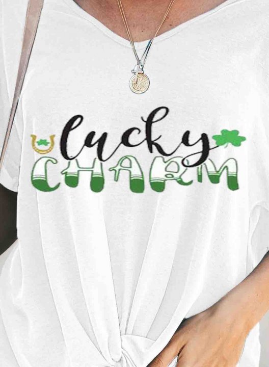 Women's St Patrick's Day T-shirts Letter Lucky Charm Print Short Sleeve V Neck Daily T-shirt