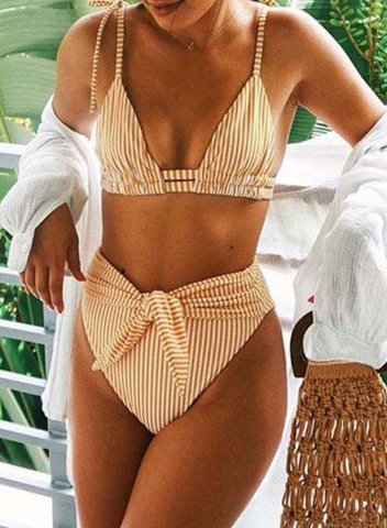 Women's Bikinis Striped Padded Knot Cut-out Bikini Bathing Suits