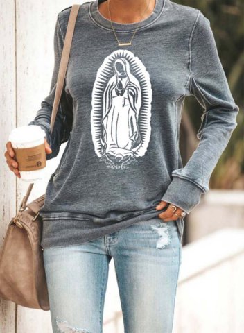 Women's Sweatshirts Solid Portrait Round Neck Long Sleeve Casual Daily Sweatshirts