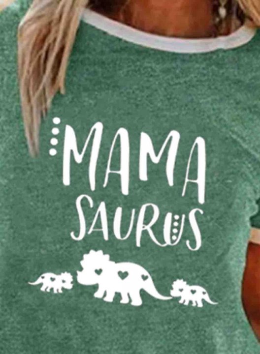 Women's T-shirts Color Block Mama Saurus Short Sleeve Round Neck Daily Casual T-shirt