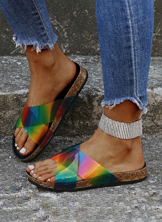 Women's Slippers Solid Multicolor PU Leather Casual Daily Summer Slippers