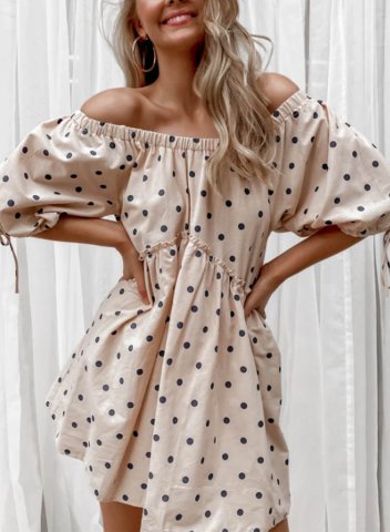 Women's Mini Dresses Fashion Polka Dot Half Sleeve Off Shoulder Daily Knot Dress