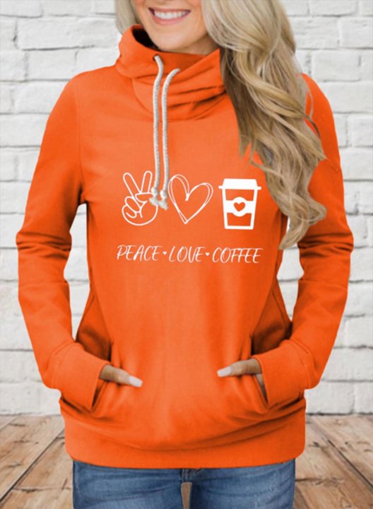 Women's Hoodies Heart-shaped Turtleneck Drawstring Solid Long Sleeve Casual Pocket Hoodies