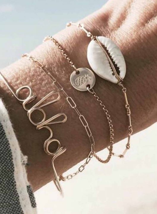 Women's Bracelets Letter Shell Metal Round Bracelet