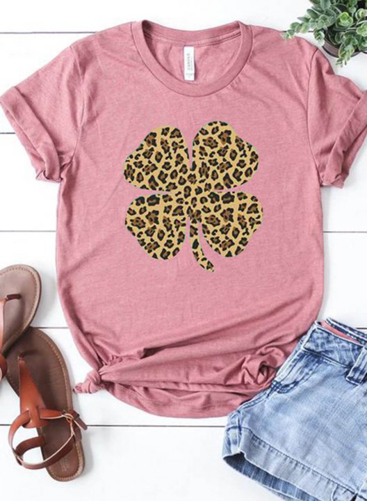 Women's T-shirts Leopard Round Neck Short Sleeve Casual Daily Summer T-shirts