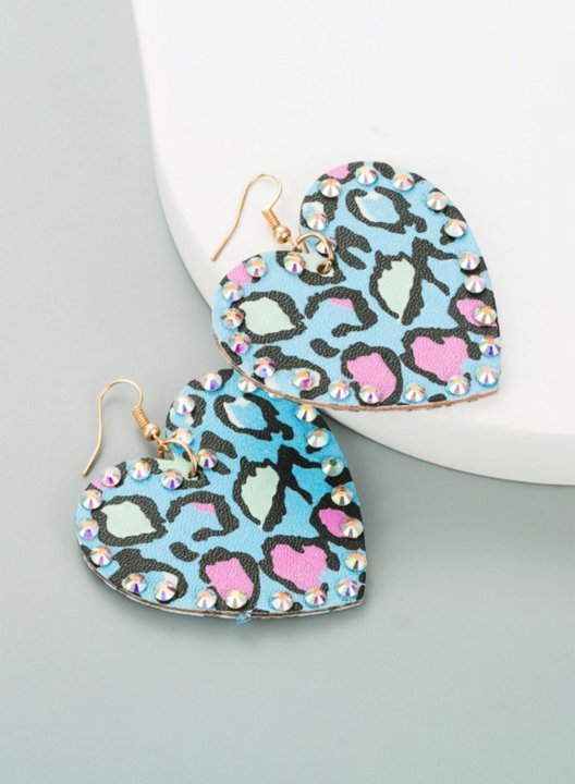 Women's Earrings Leopard Heart-shaped Leather Earrings